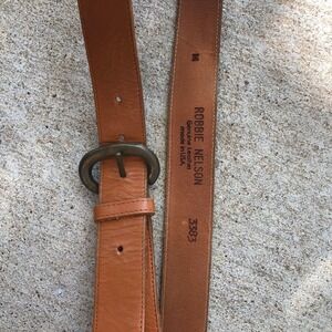 Vintage Robbie Nelson Tan Leather Belt Bronze Buckle Designer Size Medium